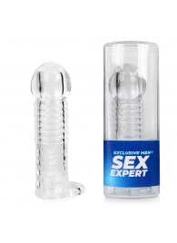 Прозрачная рельефная насадка-реалистик с петлей для мошонки - 13,5 см. - Sex Expert - в Бийске купить с доставкой