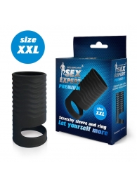 Черная открытая насадка на пенис с кольцом для мошонки XXL-size - 9,4 см. - Sex Expert - в Бийске купить с доставкой