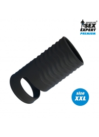 Черная открытая насадка на пенис с кольцом для мошонки XXL-size - 9,4 см. - Sex Expert - в Бийске купить с доставкой