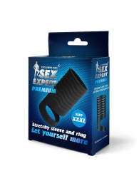Черная открытая насадка на пенис с кольцом для мошонки XXXL-size - 9,9 см. - Sex Expert - в Бийске купить с доставкой