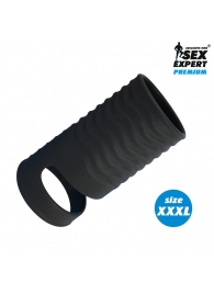 Черная открытая насадка на пенис с кольцом для мошонки XXXL-size - 9,9 см. - Sex Expert - в Бийске купить с доставкой