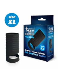 Черная открытая насадка на пенис с кольцом для мошонки XL-size - 8,9 см. - Sex Expert - в Бийске купить с доставкой
