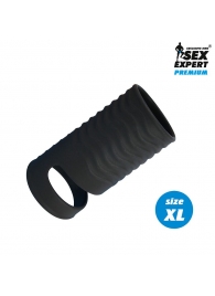 Черная открытая насадка на пенис с кольцом для мошонки XL-size - 8,9 см. - Sex Expert - в Бийске купить с доставкой