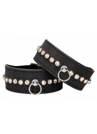 Черные наручники Diamond Studded Wrist Cuffs - Shots Media BV - купить с доставкой в Бийске