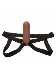 Коричневый фаллопротез из силикона Extension with Harness - 15,75 см. - California Exotic Novelties - купить с доставкой в Бийске