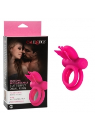 Розовое эрекционное виброкольцо Silicone Rechargeable Dual Butterfly Ring - California Exotic Novelties - в Бийске купить с доставкой