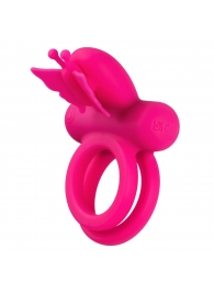 Розовое эрекционное виброкольцо Silicone Rechargeable Dual Butterfly Ring - California Exotic Novelties - в Бийске купить с доставкой