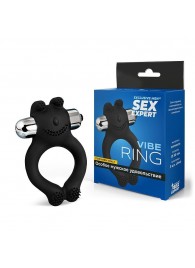 Черное силиконовое эрекционное виброкольцо Sex Expert - Sex Expert - в Бийске купить с доставкой