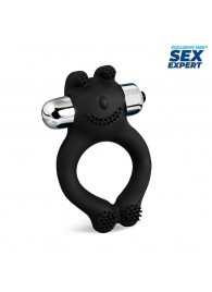 Черное силиконовое эрекционное виброкольцо Sex Expert - Sex Expert - в Бийске купить с доставкой