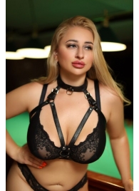 Черная кожаная сбруя с ошейником plus size из нежной кожи - БДСМ Арсенал - купить с доставкой в Бийске