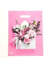 Розовый пакет с цветочным принтом и вырубной ручкой (40х31 см) - Сима-Ленд - купить с доставкой в Бийске