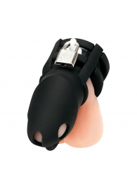 Черная клетка для пениса Silicone Small 2 in Cock Cage With Ball Divider - BlueLine - купить с доставкой в Бийске