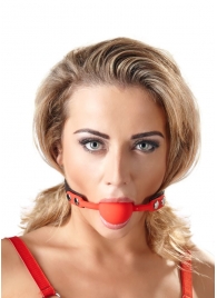 Силиконовый кляп-шар на чёрных ремешках Red Gag silicone - Orion - купить с доставкой в Бийске