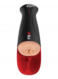 Телесный мастурбатор-вагина в черной колбе с вибрацией Fuck-O-Matic Pro XL - Pipedream - в Бийске купить с доставкой