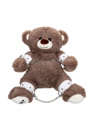 Бондажный набор: бурый мишка с белыми оковами и наручниками - Pecado - купить с доставкой в Бийске