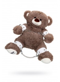 Бондажный набор: бурый мишка с белыми оковами и наручниками - Pecado - купить с доставкой в Бийске