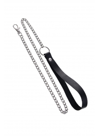 Поводок с ручкой из черной натуральной кожи и карабином для ошейника - Pecado - купить с доставкой в Бийске