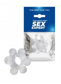 Прозрачное эрекционное кольцо с 6 стимулирующими шариками - Sex Expert - в Бийске купить с доставкой