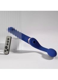 Синий безремневой страпон Multi Orgasm Bendable Strap-On size L с клиторальной стимуляцией - Strap-on-me - купить с доставкой в Бийске