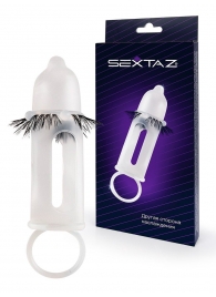 Эластичная насадка на пенис с подхватом мошонки и стимулирующими «ресничками» - Sextaz - в Бийске купить с доставкой