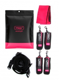 Черно-розовый эротический набор: фиксатор, оковы, наручники, повязка - Erokay - купить с доставкой в Бийске