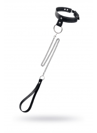 Черный узкий однослойный ошейник с серебристым поводком-цепочкой - Pecado - купить с доставкой в Бийске