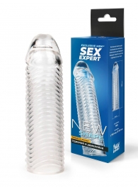 Прозрачная закрытая насадка на пенис с ребрышками - 16 см. - Sex Expert - в Бийске купить с доставкой