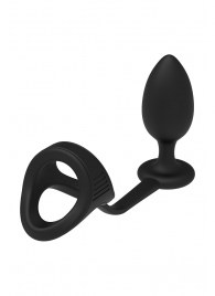 Черное эрекционное кольцо с анальной пробкой Cockstrap With Anal Plug - Dream Toys - в Бийске купить с доставкой