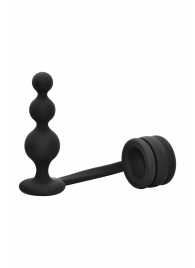 Черное эрекционное кольцо с анальной елочкой Cockring With Beaded Anal Plug - Dream Toys - в Бийске купить с доставкой