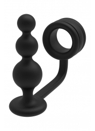 Черное эрекционное кольцо с анальной елочкой Cockring With Beaded Anal Plug - Dream Toys - в Бийске купить с доставкой