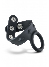 Черное эрекционное кольцо с подхватом мошонки на кнопках VS6 - Blush Novelties - в Бийске купить с доставкой