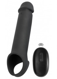 Черная вибронасадка для пениса с хомутом для мошонки и пультом ДУ Remote Controlled Penis Extension - Orion - в Бийске купить с доставкой