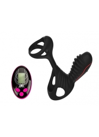 Чёрная насадка на фаллос Gladiator + LRS  с трехкнопочным пультом управления - Adrien Lastic - в Бийске купить с доставкой