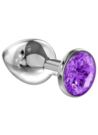 Малая серебристая анальная пробка Diamond Purple Sparkle Small с фиолетовым кристаллом - 7 см. - Lola Games - купить с доставкой в Бийске