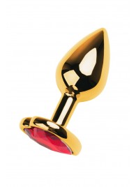 Золотистая анальная пробка с кристаллом-сердцем - 7,5 см. - ToyFa - купить с доставкой в Бийске