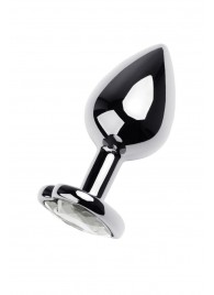 Серебристая анальная пробка с прозрачным кристаллом-сердцем - 8 см. - ToyFa - купить с доставкой в Бийске