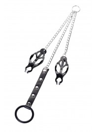 Черно-серебристые зажимы для сосков с кольцом для пениса TOYFA Metal - ToyFa - купить с доставкой в Бийске