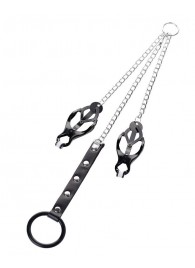 Черно-серебристые зажимы для сосков с кольцом для пениса TOYFA Metal - ToyFa - купить с доставкой в Бийске