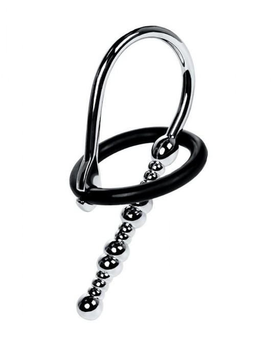 Серебристый уретральный плаг-бусины TOYFA Metal с мягким фиксириющим кольцом - ToyFa - купить с доставкой в Бийске