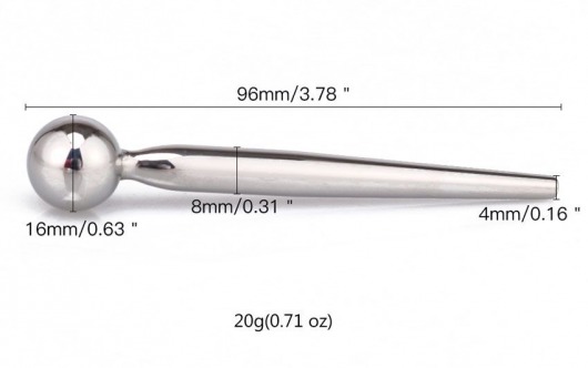 Гладкий металлический уретральный плаг с шариком - 9,6 см. - Notabu - купить с доставкой в Бийске