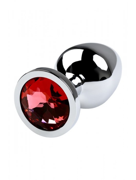 Серебристая коническая анальная пробка с красным кристаллом - 8 см. - ToyFa - купить с доставкой в Бийске
