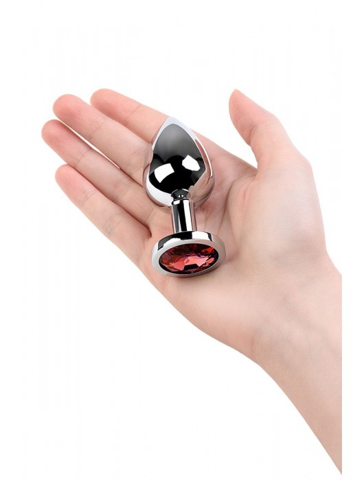 Серебристая коническая анальная пробка с красным кристаллом - 8 см. - ToyFa - купить с доставкой в Бийске