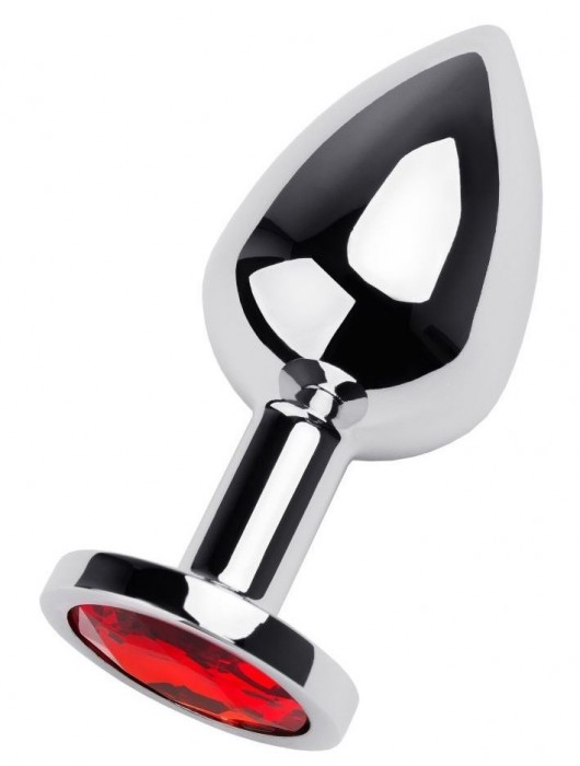 Серебристая коническая анальная пробка с красным кристаллом - 8 см. - ToyFa - купить с доставкой в Бийске