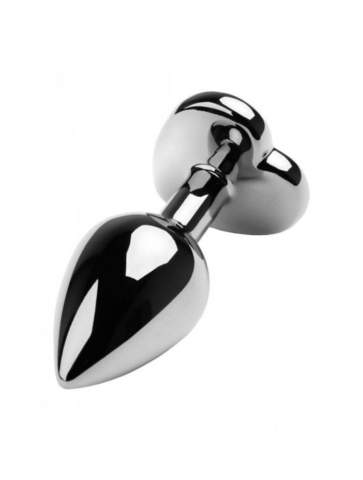 Серебристая коническая анальная пробка с красным кристаллом-сердечком - 7 см. - ToyFa - купить с доставкой в Бийске