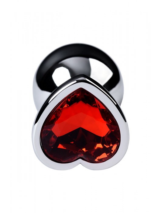 Серебристая коническая анальная пробка с красным кристаллом-сердечком - 7 см. - ToyFa - купить с доставкой в Бийске