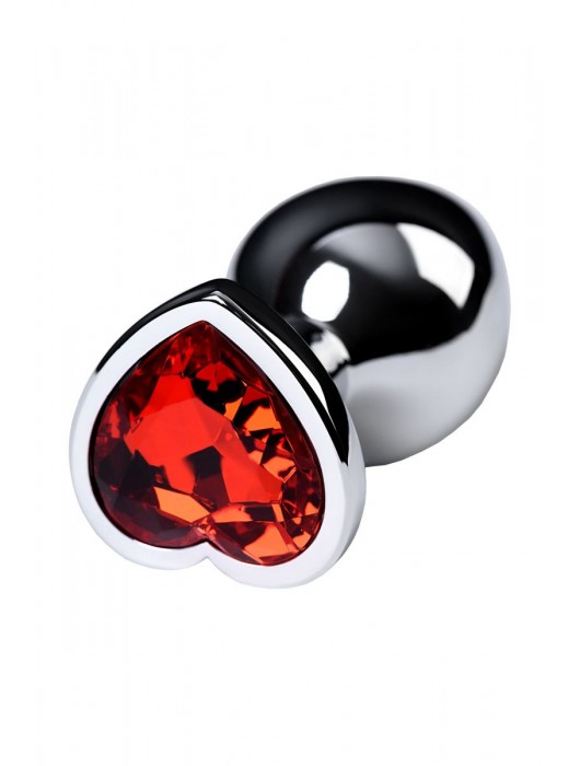 Серебристая коническая анальная пробка с красным кристаллом-сердечком - 7 см. - ToyFa - купить с доставкой в Бийске