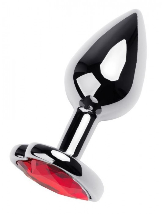 Серебристая коническая анальная пробка с красным кристаллом-сердечком - 7 см. - ToyFa - купить с доставкой в Бийске