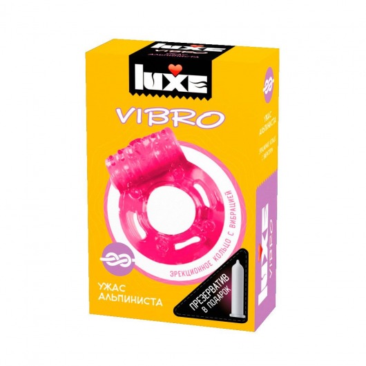 Розовое эрекционное виброкольцо Luxe VIBRO  Ужас Альпиниста  + презерватив - Luxe - в Бийске купить с доставкой