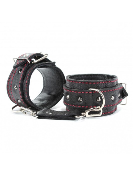 Черные оковы с шипами и контрастной строчкой - БДСМ Арсенал - купить с доставкой в Бийске