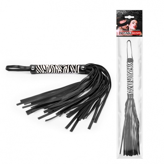 Черная многохвостовая плеть с круглой ручкой-зеброй - 39 см. - Notabu - купить с доставкой в Бийске